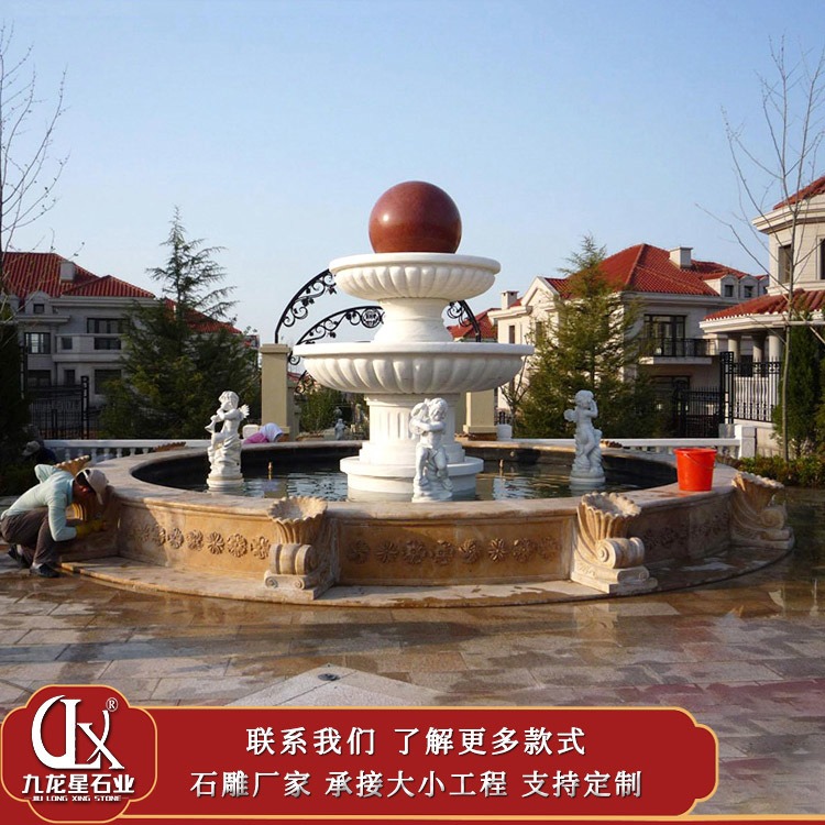 风水球叠水喷泉生产厂家 批发园林景观风水球石雕喷泉 九龙星图片