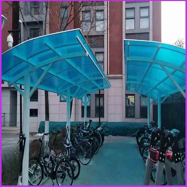 廊坊安次区 广阳区双层10mm阳光板 蓝色自行车棚PC阳光板