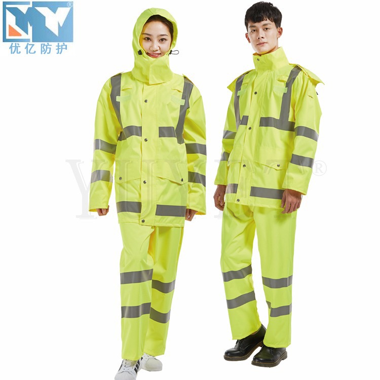 厂家现货交通执勤巡逻透气雨衣套装批发荧光黄绿成人反光雨衣雨裤