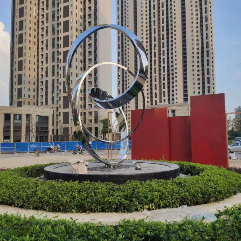 不锈钢抽象圆环雕塑 镜面雕塑 扭曲飘带雕塑 水景摆件 户外公园广场摆件