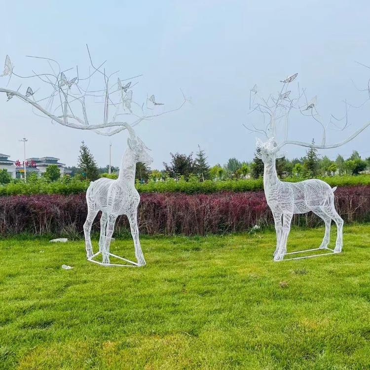 定做户外园林景观草坪镂空不锈钢棍编织鹿雕塑摆件 佰盛
