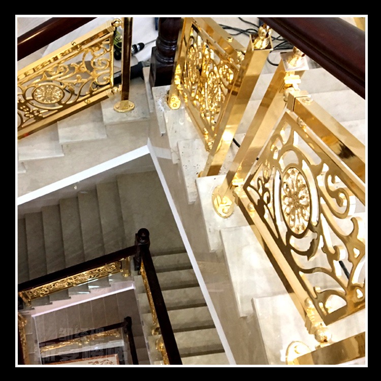 欧式铜艺楼梯 K金铜艺护栏网红铜扶梯加工款式