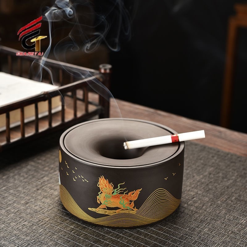 陶瓷烟灰缸 创意家用摆件 中式复古个性烟缸 昌泰工艺