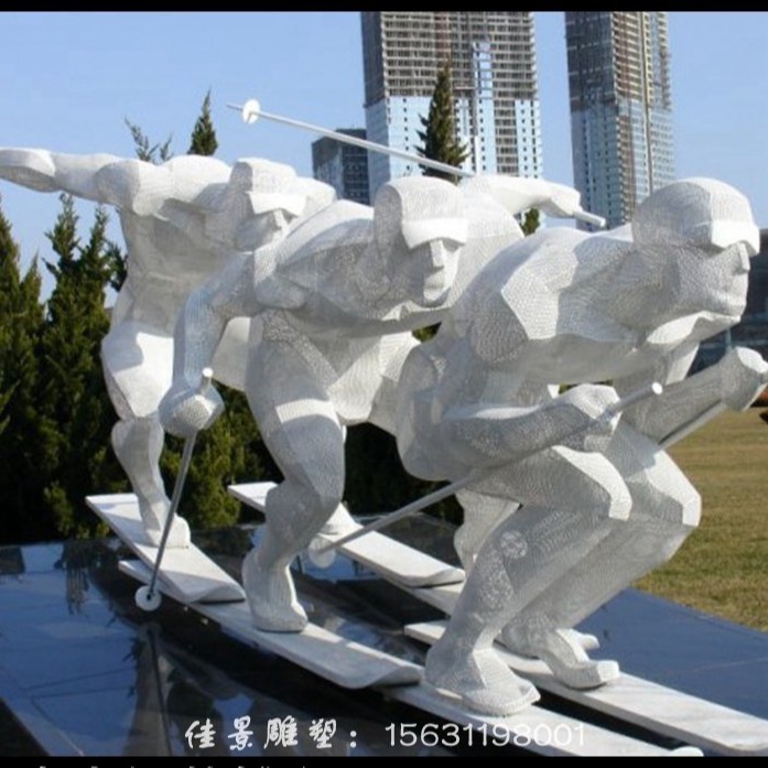 不锈钢运动人物 雪橇人物雕塑  广场景观雕塑图片